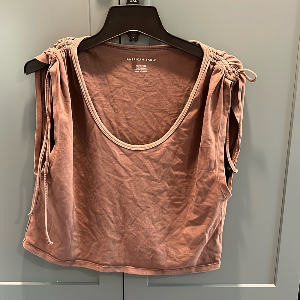 American Eagle brown tank with cinched shoulder ties